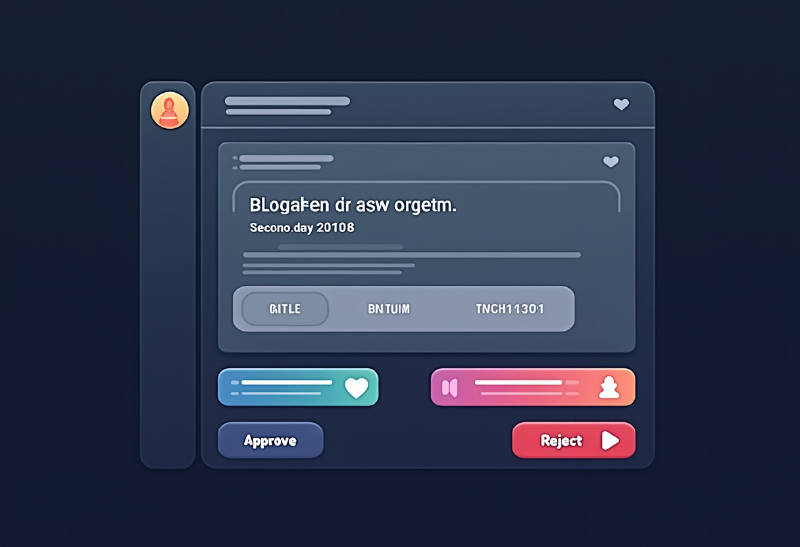 Discord bot embed showing blog post review with Approve and Reject buttons